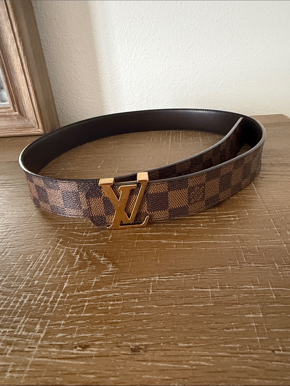 Louis Vuitton Brown Damier Canvas Belt with Gold LV Buckle